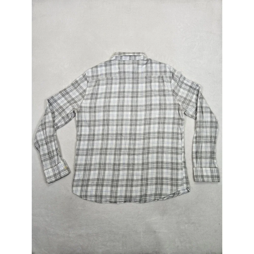 Faherty Stretch Featherweight Flannel Shirt Mens Larfe Gray Plaid Slim Fit LS - Picture 6 of 9
